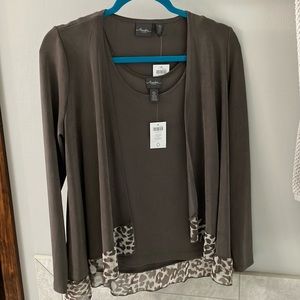 Chicos Leopard Trimmed Tank and Jacket